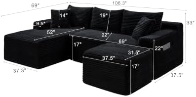 106-Inch Oversized U-Shaped Left Facing Corner Compressed Sofa Modular Boneless - Image 2
