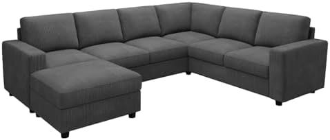 HONBAY 7 Seaters U Shape Corduroy Sectional Sofa - Image 7