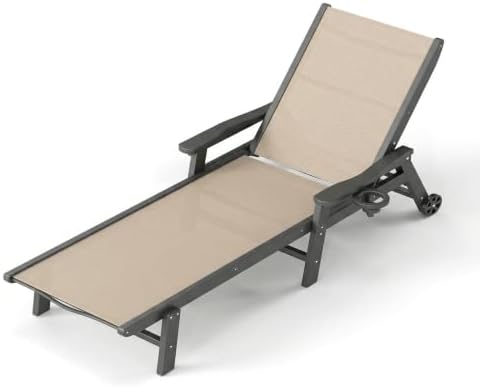 Outdoor HDPE Chaise Lounge Chair, Textilene Pool Lounger by PatioKingdom