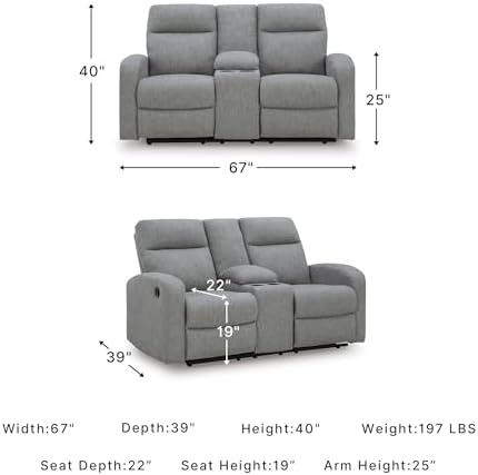 Signature Design by Ashley Reclining Loveseat Sofa Couch - Image 3