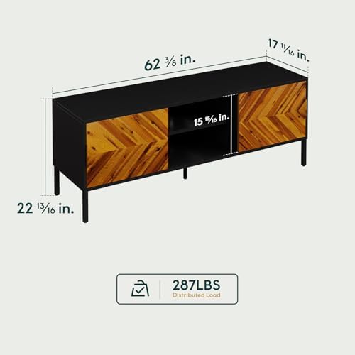 Bme Vivian TV Stand 59" with Herringbone Pattern Doors, Rustic Golden Brown - Image 2