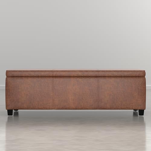 SIMPLIHOME Avalon 48" Vegan Leather Ottoman in Distressed Pecan Brown - Image 6