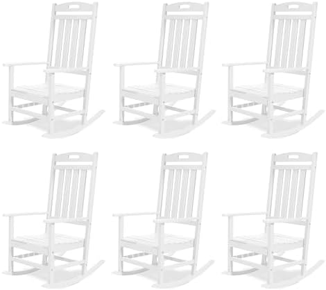 Outdoor Rocking Chair Set of 6, All-Weather Resistant Poly Lumber Rocker Chair by Adiromoti
