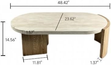 48" Faux Travertine Oval Coffee Table - Image 2
