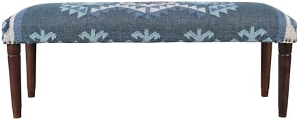 LR Home Blue/Ivory Handmade Upholstered Bench - Image 3