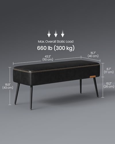VASAGLE Bench for Entryway, PU Leather, Steel Legs, Loads 660 lb - Image 3