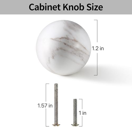 Natural White Marble Round Cabinet Knobs, 1.2" Diameter - Image 2