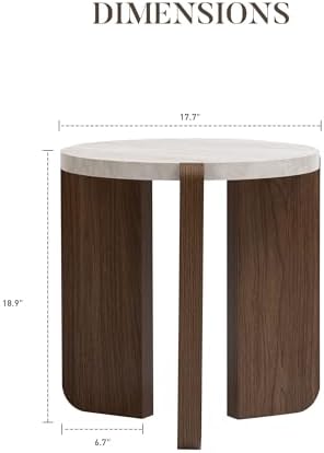 COSIEST 17.7" Mini Round Side Table, Faux Marble, Cream & Brown - Image 2