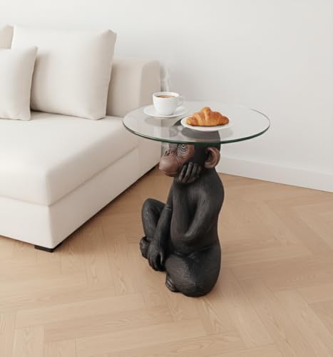 Animal Resin Side Table, Monkey Shaped Tempered Glass Coffee Table - Image 5