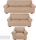 Peryiter 3 Pcs Couch and Loveseat Sofa Covers, Milk Silk by Peryiter