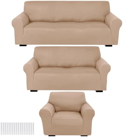 Peryiter 3 Pcs Couch and Loveseat Sofa Covers, Milk Silk by Peryiter