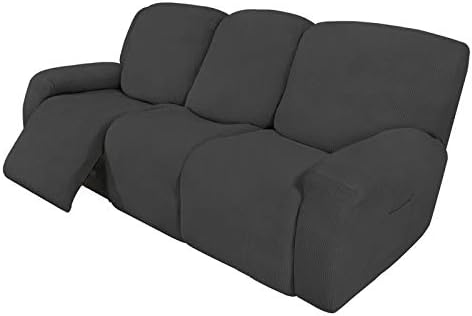 Easy-Going 8 Pieces Recliner Couch Stretch Sofa Slipcover Dark Gray by Easy-Going