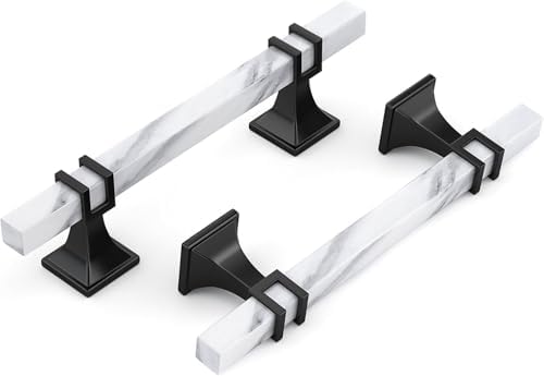 Haliwu 20 Pack 4" Kitchen Cabinet Handles White Marble Grain Cabinet Pulls by Haliwu