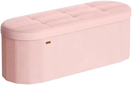 SONGMICS Folding Ottoman with Storage, Oval Bench, Velvet Fabric by SONGMICSbySONGMICSHOME