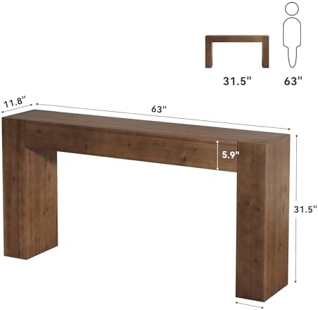 Solid Wood Console Table, 63-Inch Farmhouse Sofa Table Behind Couch - Image 2