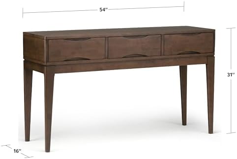 SIMPLIHOME Harper 54" Wide Solid Wood 3-Drawer Console Table in Walnut - Image 3