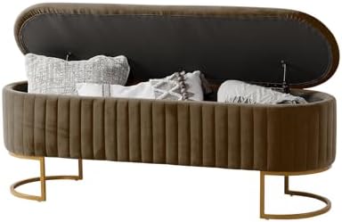 EcoHarbor Living 50.5" Bedroom Velvet Storage Bench, Upholstered End of Bed by ECOHARBOR