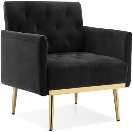Black Accent Chair, Upholstered Velvet Armchair Comfy Modern Single Sofa Side by DecoraFLex
