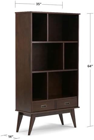 SIMPLIHOME Draper 35" Bookcase and Storage in Auburn Brown - Image 3