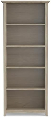SIMPLIHOME Amherst 70" Tall Solid Wood 5-Shelf Bookcase in Distressed Grey - Image 5