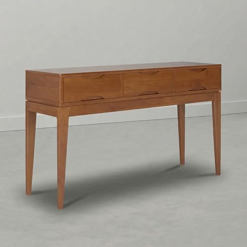 SIMPLIHOME Harper 54" Wide Solid Wood Console Table in Tawny Brown Teak by SimpliHome