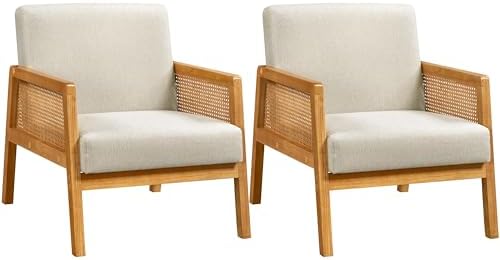 Yaheetech Rattan Accent Chairs Set of 2, Boho Vintage Armchairs by Yaheetech