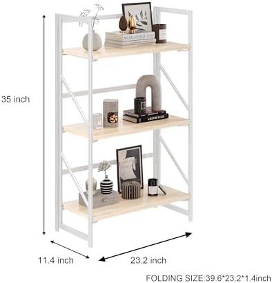 JSB 3 Tier No Assembly Folding Bookshelf, Industrial Metal Book Shelf - Image 3