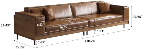 Mid-Century Modern PU Leather Sofa, 110.24" Brown Cloud Couch - Image 2