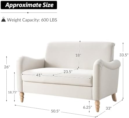 HULALA HOME 50.5" Farmhouse Loveseat Sofa, 2 Seater Sofa - Image 2