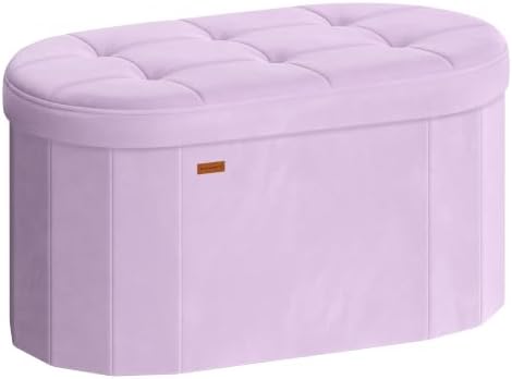 SONGMICS Folding Ottoman with Storage, Oval Bench, Velvet Fabric by SONGMICSbySONGMICSHOME