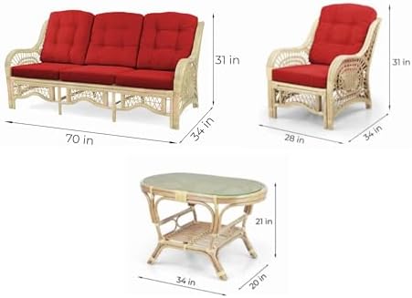 Malibu Lounge Set of 4: 2 Natural Rattan Wicker Chairs, Three-Seater Sofa - Image 3