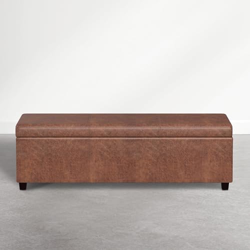SIMPLIHOME Avalon 54" Vegan Leather Ottoman in Distressed Pecan Brown - Image 7