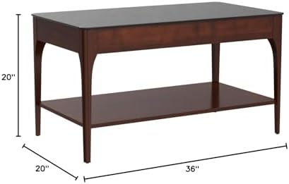 Leick Home Obsidian Coffee Table, Glass Top, Solid Wood, Display Shelf - Image 2