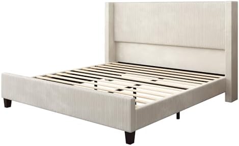 VanAcc California King Size Corduroy Platform Bed Frame - Image 7