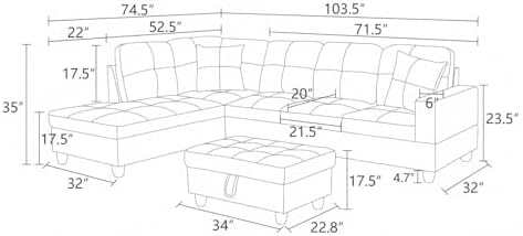 L-Shaped 3-Piece Lint and PVC Sofa - Image 2