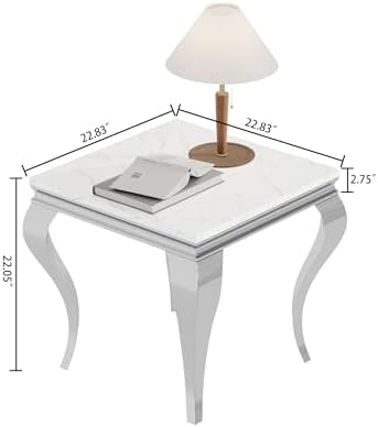 White Marble End Table Modern Silver Accent Table - Image 2