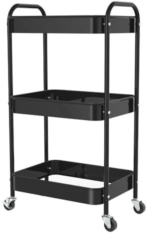 3-Tier Rolling Cart, Metal Utility Storage Carts - Image 7