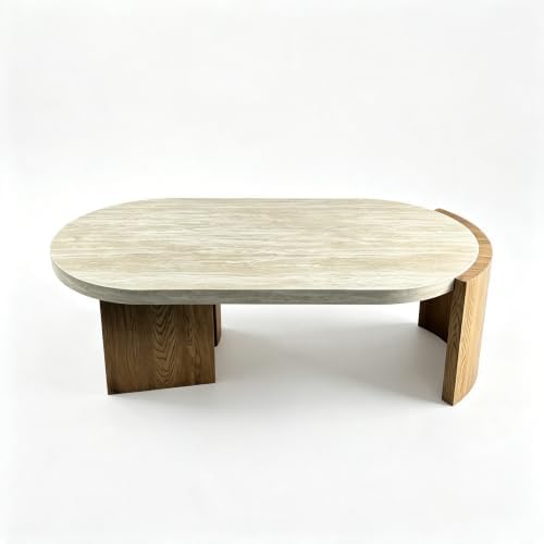 48" Faux Travertine Oval Coffee Table - Image 6