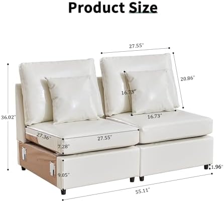 RARZOE Modular Sectional Couch Armless Seats Module, Faux Leather Sofa 2 - Image 3