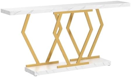 Tribesigns 70.9 Inch Extra Long Sofa Table， White and Gold Console Table - Image 5