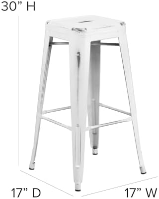Flash Furniture 30 in Backless Metal Barstool, Distressed White - Image 3