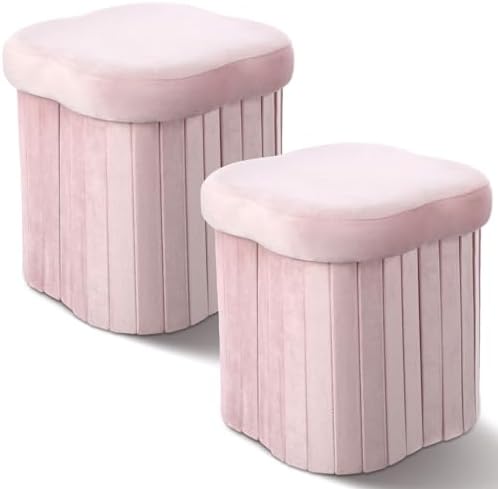 Qinyoung 2 Pcs Storage Ottoman Flower Shaped Foot Stools Foldable Velvet by Qinyoung