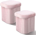 Qinyoung 2 Pcs Storage Ottoman Flower Shaped Foot Stools Foldable Velvet by Qinyoung