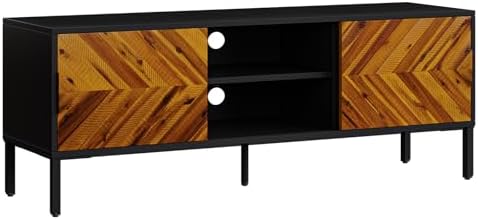 Bme Vivian TV Stand 59" with Herringbone Pattern Doors, Rustic Golden Brown - Image 3