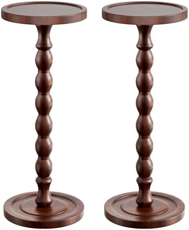 2 Pack Small Round Side Table, Rubberwood‌ Drink Table by Unknown
