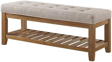 24KF Large Rectangular Upholstered Tufted Linen Fabric Ottoman Bench, Padded - Image 4