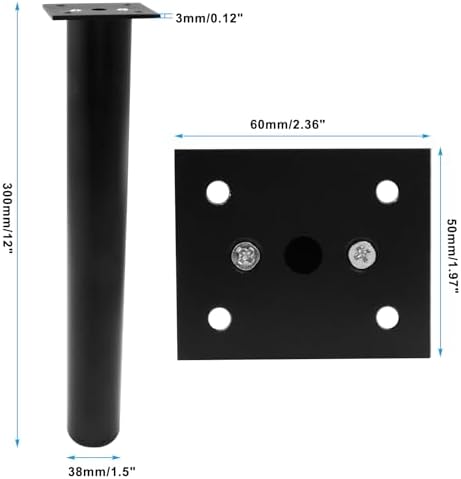 4-Pack Adjustable Aluminum Alloy Furniture Legs 12" Height Black - Image 2