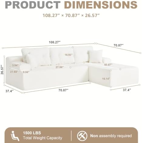 Hobestluk Boneless Couches Modular Sectional Sofa L-Shape Oversized Chaise - Image 2