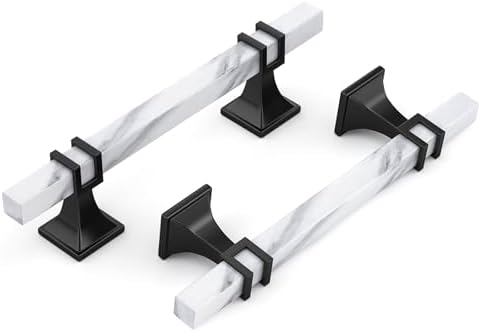 Haliwu 10 Pack 4" Kitchen Cabinet Handles White Marble Grain Cabinet Pulls by Haliwu