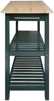 Kitchen Island with Solid Wood Top, Natural/Hunter Green - Image 3